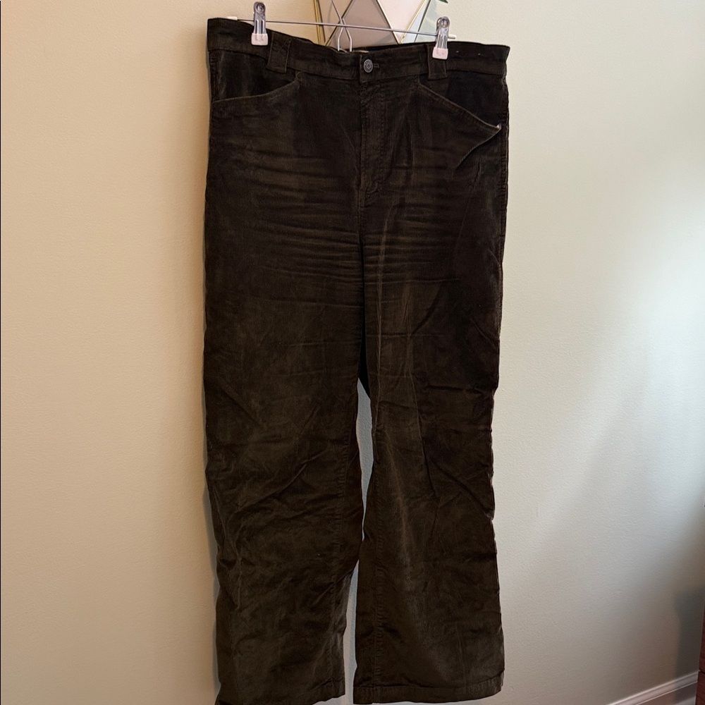Madewell Dark Olive Green Wide Leg Corduroy Pants